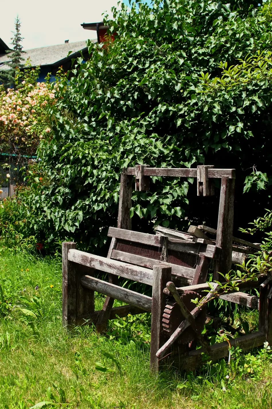 Un vecchio telaio per stoffe nel giardino